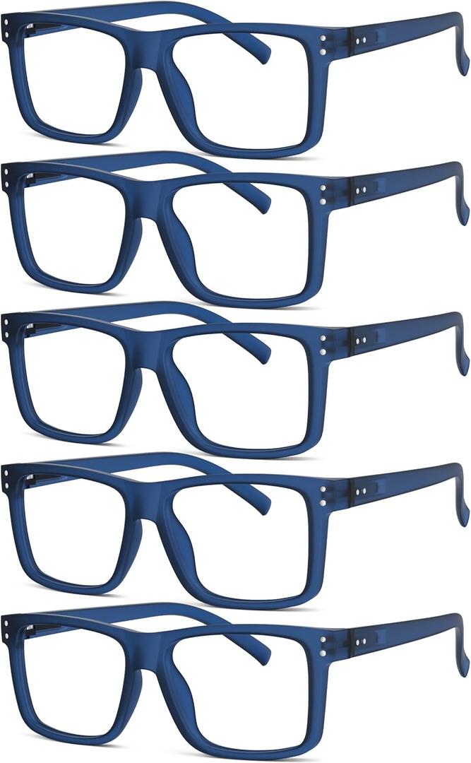 Eyekepper 5-pack Oversized Reading Glasses Square Large Frame Readers for Men and Women - Blue +1.75
