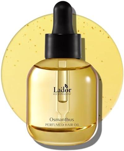 LA'DOR Hair Perfume Oil for Dry Damaged Hair - Anti Frizz Nourishing Fragrance Gloss Oil Serum Leave-In Conditioner Hold Curls & Waves No Sulfate Paraben 1 Fl Oz 03 Osmanthus Korean Haircare Lador