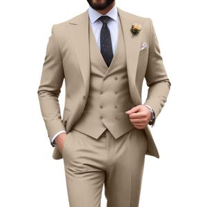 Mens Suit Slim Fit 3 Piece Double Breasted Suit Men Formal Tuxedo Set Casual Wedding Prom Groom Suits (Champagne,xl)