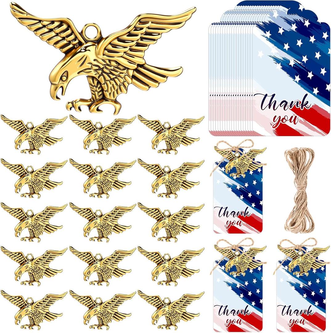 20 Sets Veterans Day Gifts Eagle Pendant Keychains Bulk USA Patriotic Party Favors with Stars Stripes Thank You Cards Decorations for Veteran Military Retirements Supplies Souvenirs
