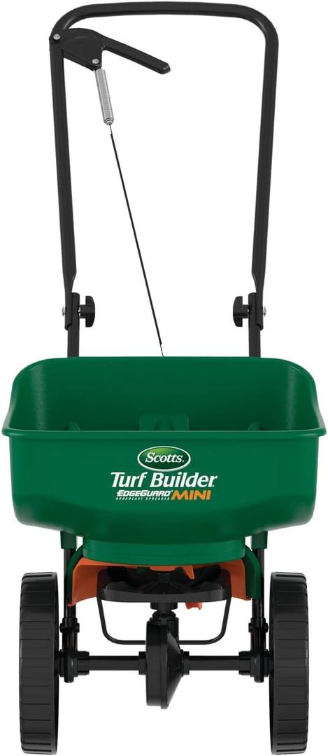 Scotts Turf Builder EdgeGuard Mini Broadcast Spreader for Seed, Weed and Feed, Fertilizer, Salt, Ice Melt, Push Spreader Holds up to 5,000 sq.ft. Product