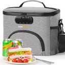 Lunch Bag with Combination Lock, Lunch Box for Men Women, Adjustable Shoulder Strap & Leakproof Soft Cooler for Commute, Travel & Gym (Gray)