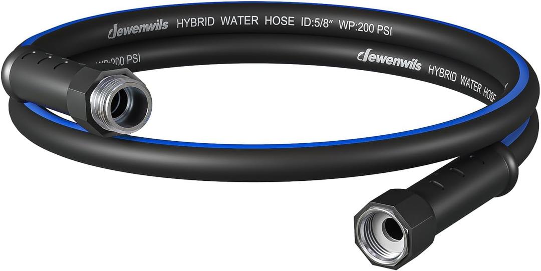 DEWENWILS Short Garden Hose 5 ft x 5/8", Hybrid Water Hose with Rotate Handle, Heavy Duty, Lightweight, Flexible Hose for Plants, Car, Yard, 3/4 Inch Solid Fittings, Drinking Water Safe, Black Blue