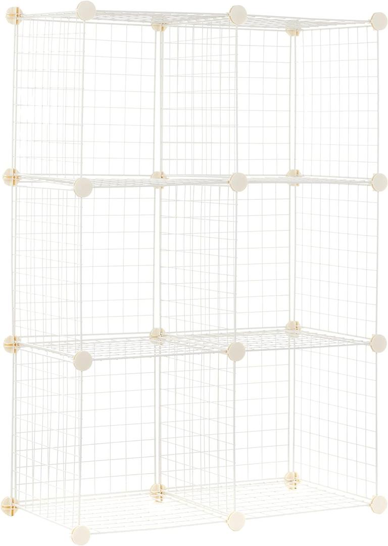 Amazon Basics 6 Cube Wire Grid Storage Shelves, Stackable Cubes, White, 14.6" D x 30.3" W x 44.8" H