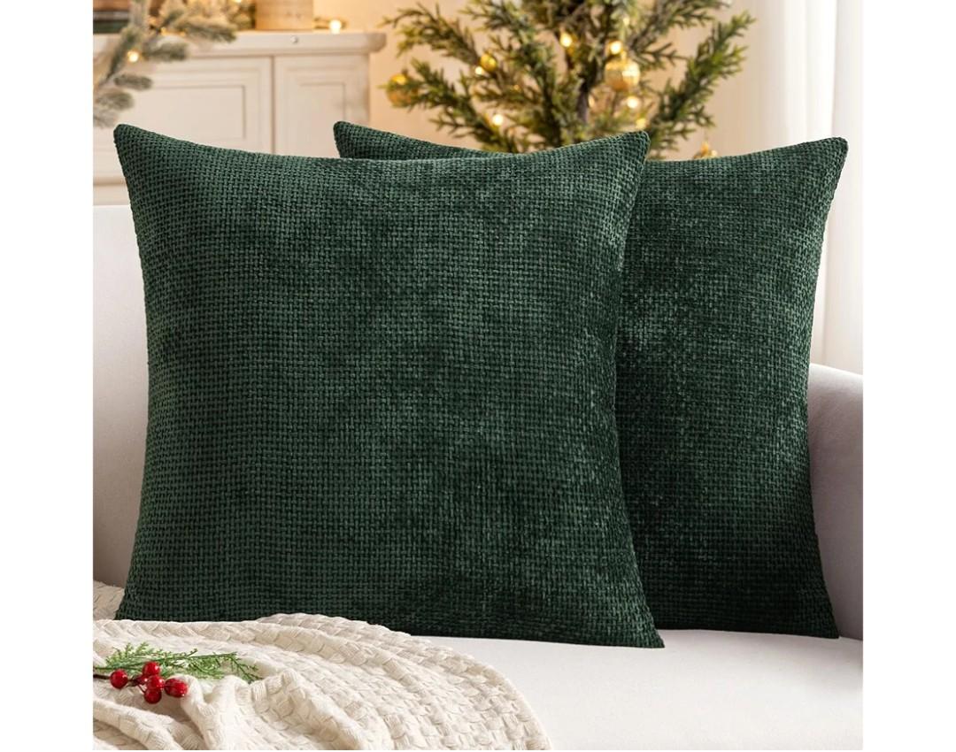 MIULEE Pack of 2 Christmas Green Couch Throw Pillow Covers 20x20 Inch Modern Boho Accent Decorative Pillow Covers Soft Chenille Farmhouse Cushion Covers for Home Decor Bed Sofa Living Room