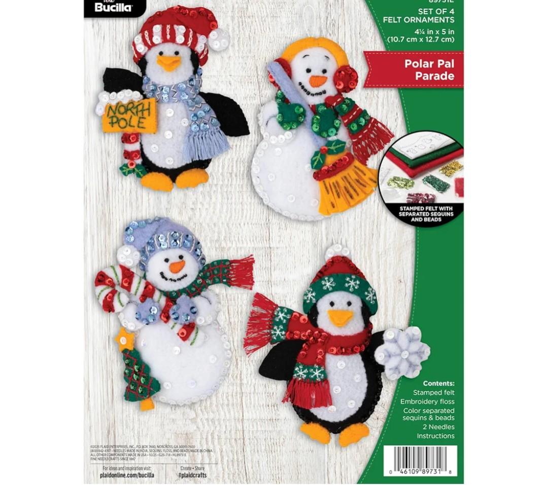 Bucilla, Felt Applique 6 Piece Ornament Making Kit, Polar Pal Parade, Perfect for DIY Arts and Crafts