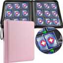 GEAoffice 9 Pockets Top Loader Binder Holds 324 Cards, Premium PU Leather Trading Card Binder for Toploader, Side Loading Zipper Card Binder Top Loader for 3"4" Rigid, MTG, TCG, Waterproof, Pink