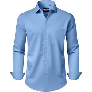 Alimens & Gentle Men's Dress Shirts Long Sleeve Wrinkle-Free Stretch Shirts Solid Formal Button Down Shirt with Pocket (Medium)
