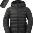 ASPO Men's Packable Puffer Jackets Winter Lightweight Detachable Hood Water-Resistant Down Coats Warm Insulated Hiking Travel (Medium, Dark Grey)