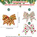 12 Pcs Wave Stripe Christmas Bows, 5 Inch Red Green Dots Bow for Christmas Tree Topper, Ornaments for Tree Home Coquette Room Birthday Party Front Door Wedding Holiday Decor