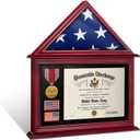 ASmileIndeep Flag Display Case Box for Folded 3'x5' American Flag Solid Wood Military Flag Certificate Shadow Box with Wall Mount Display Flag Frame Holder for Badges Medals (Mahogany)