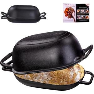 Oval Dutch Oven for Bread Baking 12 x 8 Inch, Pre-Seasoned Cast Iron Bread Oven for Sourdough, Dutch Oven Bread Loaf Pan for a Crispy Crust, 5QT