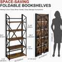 5 Tier Folding Bookshelf, No Assembly Foldable Storage Shelves, Brown