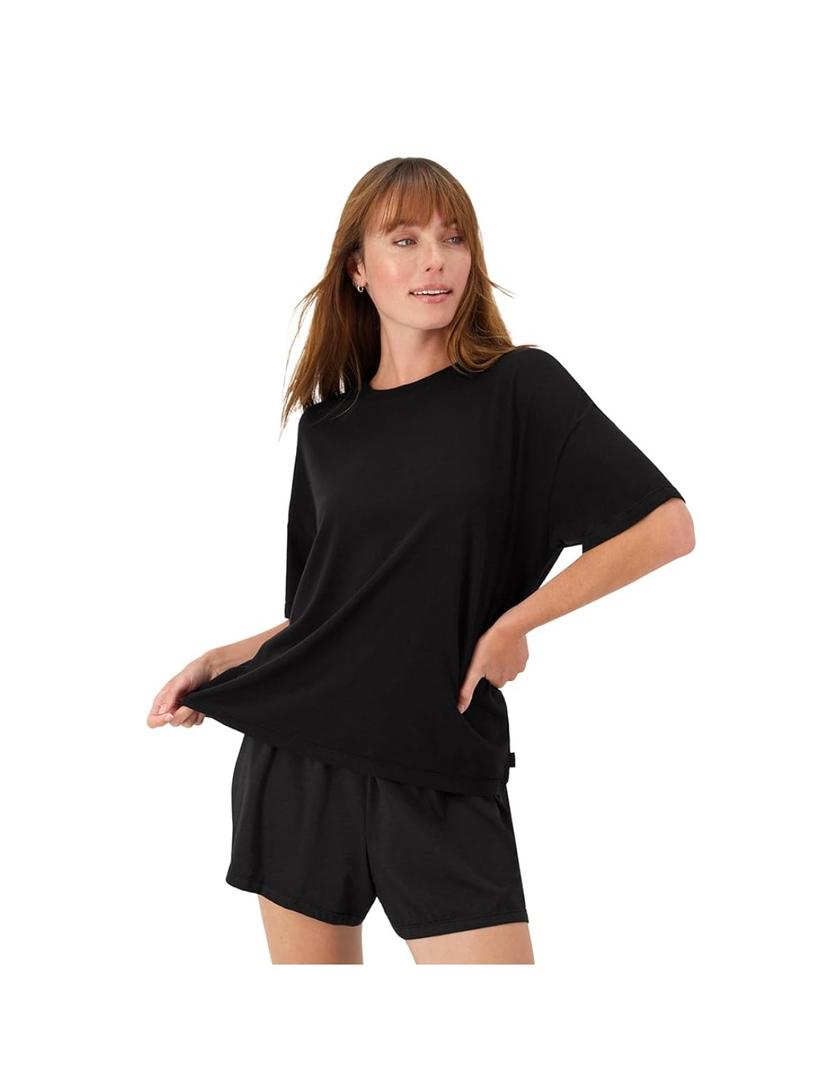 Hanes Women's Originals 2 Piece Lounge, Comfywear Supersoft Boxy T-Shirt & Sleep Shorts Loungewear Set, M