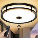16IN LED Motion Sensor Outdoor Ceiling Light with Remote, 32W Dimmable 2700K/3000K/3500K/4000K/5000K Flush Mount Porch Light, Dusk to Dawn Exterior Lighting Fixtures for Patio, Porch
