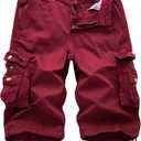 Men's Camo Cargo Shorts Relaxed Fit Multi-Pocket Outdoor Camouflage Cargo Shorts Cotton (Red, XXL)