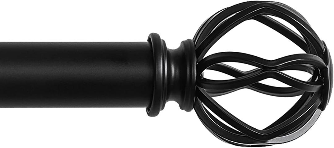 Black Curtain Rods for Windows 18 to 45 inch, 1 Inch Adjustable Curtain Rod, Heavy Duty Window Curtains Rod for Bedroom Living Room, Modern Decorative Drapery Rods Birdcage Finials