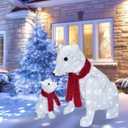 Lighted Polar Bear Family 2PCS - Large All-Weather Pre-Lit Outdoor Christmas Dcor for Front Yard and Lawn with 140 Pre-Strung LED Lights, Zip Ties, Extension Cord, and Ground Stakes - Red/White