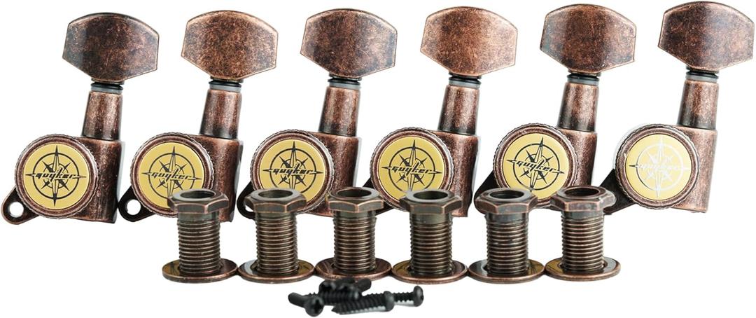 Guyker Guitar Locking Tuners (6 for Left) - 1:18 Lock String Tuning Key Pegs Machine Head Replacement for ST TL SG LP Style Electric, Folk or Acoustic Guitars - Antique Bronze