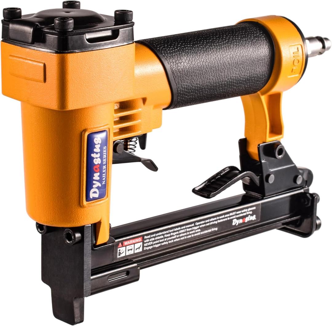 Dynastus Pneumatic Upholstery Staple Gun, 21 Gauge 1/2" Wide Crown Air Stapler Kit, by 1/4-Inch to 5/8-Inch, with Staples, Orang