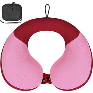 COOLBEBE Kids Travel Neck Pillow, Softly Double Support Travel Pillow for Car & Airplane, Traveling Gifts for Toddler & Children, Breathable Fabric, Raspberry Powder