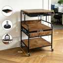 23.6''x18.9'' Large Printer Stand with Drawer, 3 Tier Printer Table with Wheels, 5-Adjustable Heights Rolling Printer Cart with Storage for Home Office Fits Printer Scanner Fax