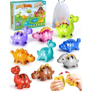 52 PCS Dinosaur Alphabet Learning Toys for Toddlers Kids 3-5, 10 Different Dinosaur Figures, Double Sided ABC Matching Game, Preschool Activities Montessori Fine Motor Toys for Toddlers Kids