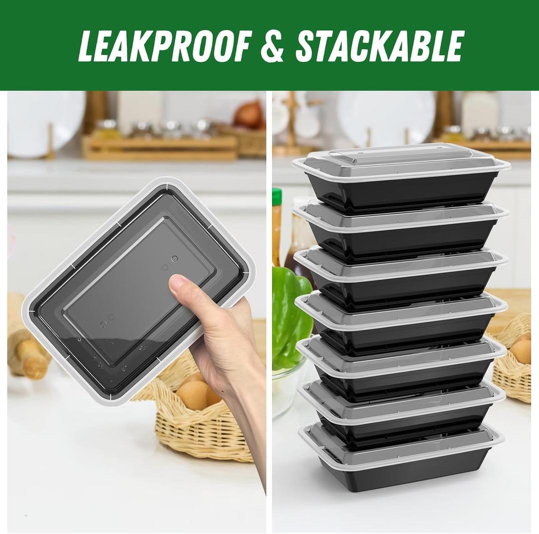 Dealusy 15 Pack  32 oz Meal Prep Containers Reusable with Lids, Sturdy Leakproof & Food Safe, Microwave, Freezer, Dishwasher Safe Prep Containers, To Go Take Out Plastic Food Storage