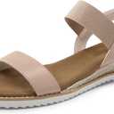 DREAM PAIRS Womens Espadrilles Ankle Stretch Elastic Strap Open Toe Wedges Flats Sandals (5.5, Nude/Pink)