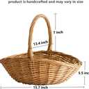 Natural Woven Willow Picnic Basket with Handle - Handcrafted Wicker Storage Basket for Picnic, Shopping, Home Organization, Gifts - Light Brown, Large Capacity, 15.7x13.4x12.5 Inches