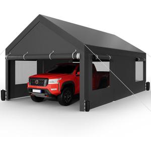 Shintenchi Carport 12' x 20' Heavy Duty Portable Garage, Car Port Canopy with Side-Opening Removable Door & Roll-Up Windows, Car Canopy for Truck,Car,Boat,Motorcycle,Grey