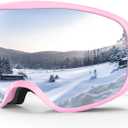 Ski Goggles Snowboard Goggles for Men Women Adults Youth, Over Glasses OTG/100% UV Protection/Anti-fog/Wide Vision (A20-pink/Silver)