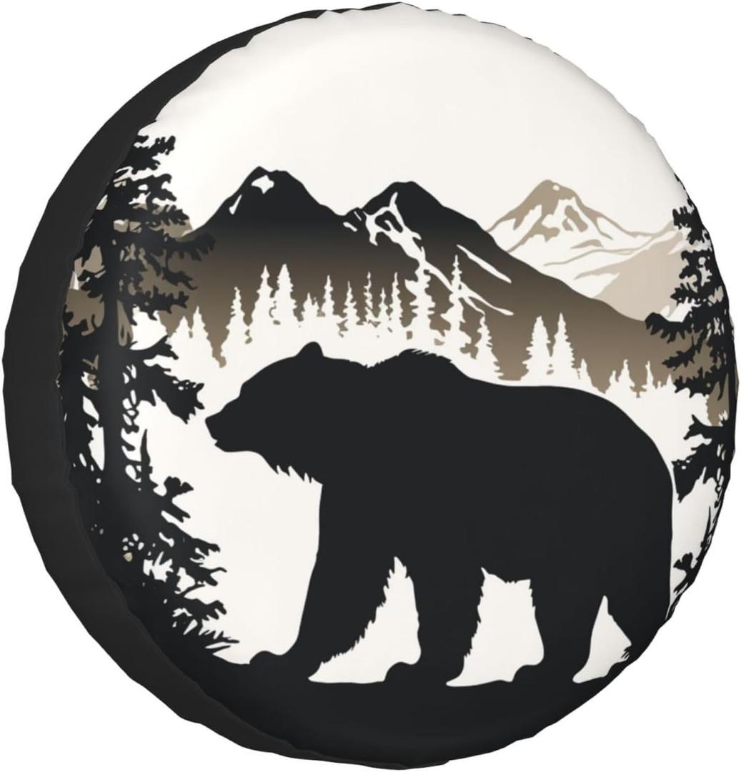 Bear and Mountain Spare Tire Cover Wheel Protectors for Decoration and Weather Protection for Trailers Rv SUV Truck Campervan Travel Trailer 15 Inch (15" for tire diameter 27.55"-29.52"/70-75cm)
