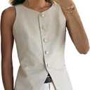 JYDress Women's Fully Lined Sleeveless Suit Vest 5 Button V-Neck Fashion Waistcoat, M