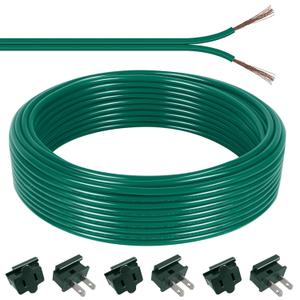 60FT SPT-2 Christmas Electrical Wire with 6pcs Vampire Plugs, 18/2 Gauge Low Voltage Extension Cord, 18 AWG 2-Conductor Flexible Wire for Outdoor Holiday Lights, Landscape Lighting