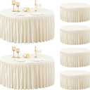 6 Pack Ivory Spandex Round Tablecloths for 60 inch Tables, Stretchy Fitted 5FT Round Table Clothes,Wrinkle Free Table Cover with Skirt for Wedding Party Dining Banquet Graduation Decorations
