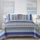 WONGS BEDDING Boho Quilt Set California King Size, Blue Bohemian 3 Pieces Quilt Sets, Lightweight Bedspread Coverlet Bedding Set for All Season (106"x96")
