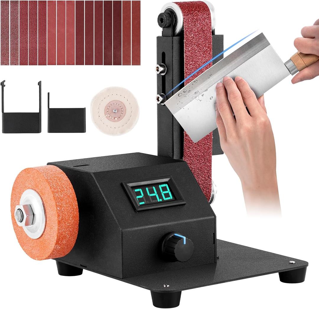 Knife Sharpening Belt Sander Electric Sander 1.2x15in Mini Electric Belt Grinder Variable Speed with 15PCS Abrasive Belt for Wood Metal Knife Leather