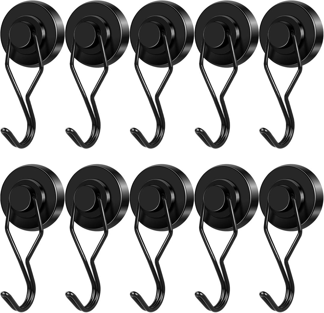 E BAVITE Black Swivel Swing Magnetic Hooks 120LB Refrigerator Magnet Hook 10 Pack Strong Neodymium Magnet Hook for Magnets Surfaces 67.5mm(2.66in) in Length