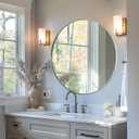 ANDY STAR Silver Round Mirror, 32" Brushed Nickel Bathroom Mirror, Stainless Steel Metal Framed Circle Wall Mirrors, Large Modern Vanity Mirror for Entryway, Living Room