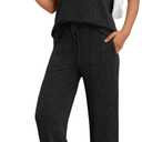 LILLUSORY 2 Piece Lounge Sets for Women Sweater Sets Airport Travel Outfits 2025 Sweat Suits Matching Wide Leg Pants (X-Large, Black)