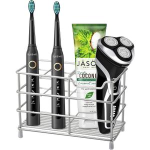 Urbanstrive 304 Stainless Steel Bathroom Toothbrush Holder Toothpaste Holder Stand Bathroom Accessories Organizer (Silver, Large)