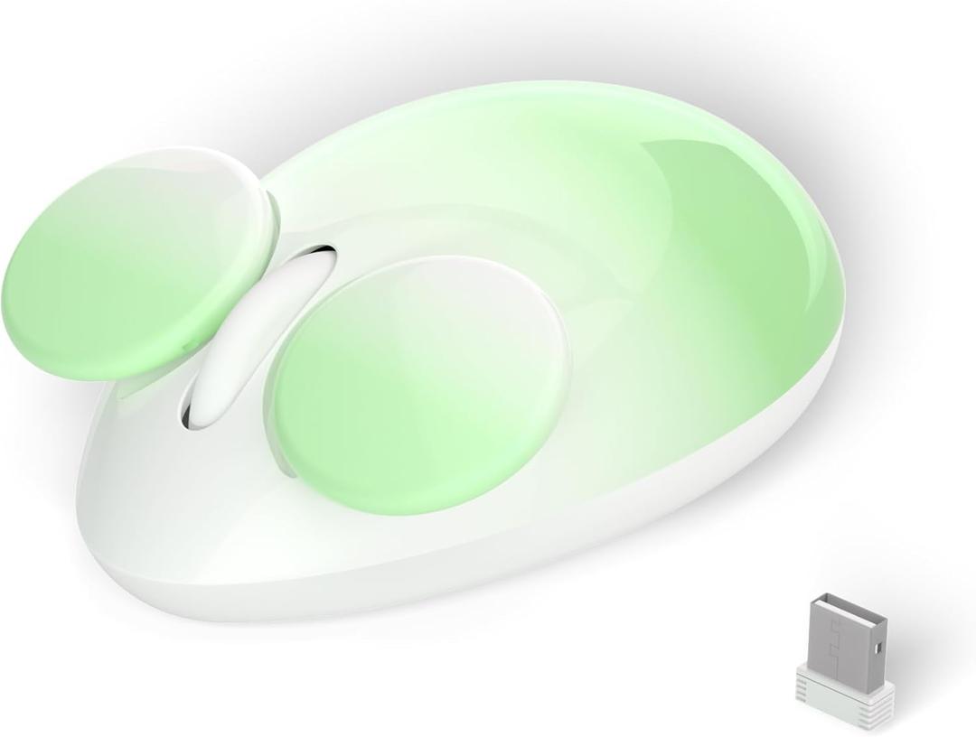 2 x 2.4GHz Wireless Mouse, Bluetooth Mouse Dual Channel, 1600DPI USB Mouse, Cute Big Ears Mouse Shape, Detachable Buttons for PC, Tablet, Laptop, Windows System (Green)