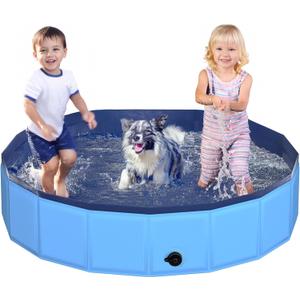 55.1" x 12" Foldable Dog Pool - Collapsible Hard Plastic Kiddie Pool for Dogs & Kids, Non-Slip Pet Bath Tub for Outdoor Backyard Use, Lightweight & Portable (Blue) 55.1" x 12" Foldable Dog Pool - Collapsible Hard Plastic Kiddie Pool for Dogs & Kids, Non-Slip Pet Bath Tub for Outdoor Backyard Use, Lightweight & Portable (Blue)
