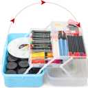 3-Layer Multipurpose Craft Organizers and Storage, Storage Box, Folding Tool Box, Portable Tackle Box, Folding Art & Craft Case, for Medicine, Tool, Sewing Organizer (Blue)