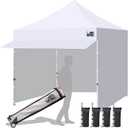 Eurmax USA 10x10 Pop Up Canopy,Commercial Tent with Patented No-Tip Rolling Bag,24sqft Extension Awning & 4 Zippered Removable Walls,UV & Water Resistant,Heavy Duty Instant Shelter Gazebo,White