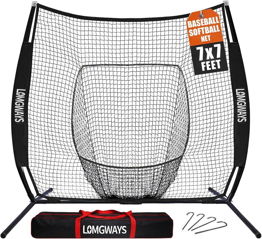 7x7ft Baseball Softball Net with Steel Frame for Batting, Hitting, Pitching, Portable Baseball Batting Net with Carry Bag, Great for All Levels