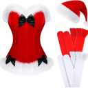 Haysandy 4 Pcs Sexy Christmas Santa Lingerie Costume Women Girls Claus Costume Dress Hat for Xmas Outfits (Large, Red)