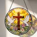 OrbitShell Stained Glass Cross Suncatcher Wall Decor - 8 Inch Peace Dove Window Hanging, Decorative Wall Crosses for Easter, Baptism, First Communion, Christmas, Religious Christian Gifts for Women, Mom, Grandma
