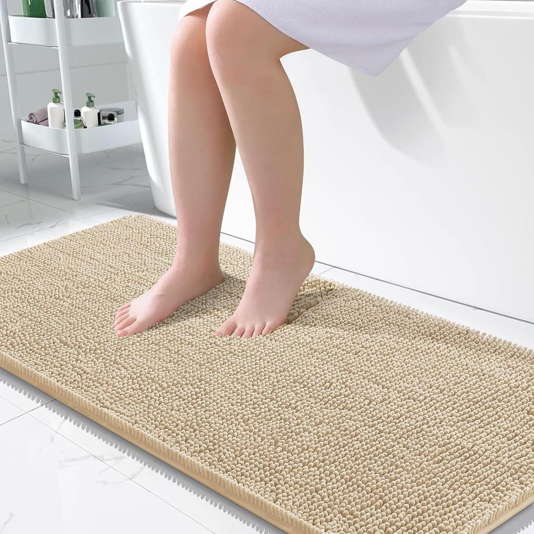OLANLY Bathroom Rugs 50x30, Extra Soft Absorbent Chenille Bath Rugs, Rubber Backing Quick Dry, Machine Washable Bath Mats for Bathroom Floor, Tub and Shower, Home Decor Accessories, Brown